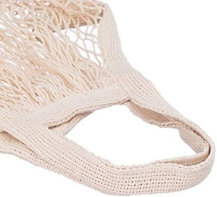 3 pack Reusable Grocery Bags Cotton Net Shopping Tote Ecology Market String Bag Mesh Beach Bags Produce Vegetable Bags (Beige)