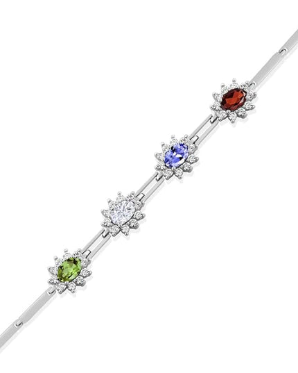 Gem Stone King Customized and Personalized 4 Gemstone Birthstone Tennis Bracelet For Women | 925 Sterling Silver | 3.56 Cttw | 7 Inch with 1 Inch Extender | Fine Jewelry Gifts for Her Mom Women Wife