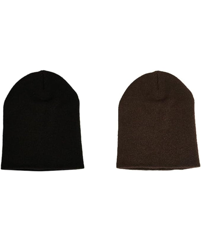 Short Beanie Hat Two Piece Set, Men Women Knitted Skull Cap for Fall and Winter, Stretchable Acrylic Material, 8.66" L 7" W