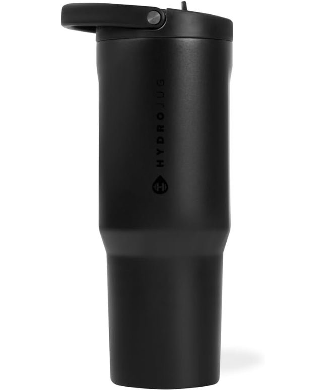 HydroJug Sport - Stainless Steel Tumbler with Straw, Vacuum Insulated, 40oz Leakproof Water Bottle, Ergonomic Design, Reusable, Dishwasher Safe, Rubber Base, Durable for Gym or Outdoors, Black