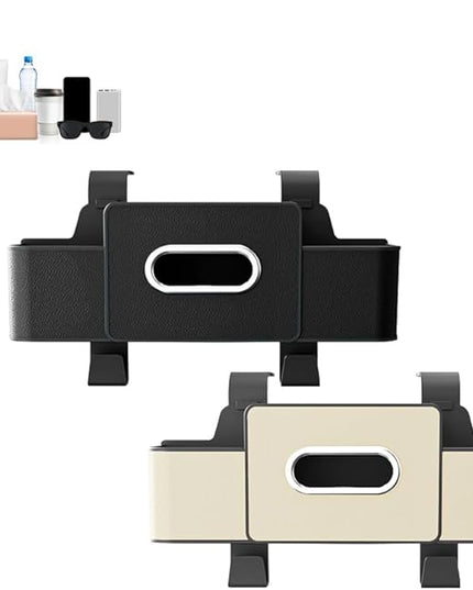 Back Seat Car Organizer,3-in-1 Car Backseat Storage Box with Cup Holder,Tissue Box,Trash Bin&Hooks,Multifunctional Waterproof Storage for Hold Phones Snacks Drinks Handbags (1, Black+White)