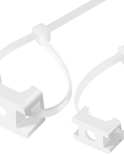 100 Pcs Cable Zip Tie Saddle Type Mounts Base with 8" Cable Ties Tapping Screw, Wire Cable Clips Organizer Holders Clamps White (Pack of 2)
