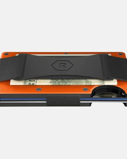 Ridge Wallet for Men - Slim Minimalist Compact Wallet and Card Holder, RFID Protected Front Pocket Wallets for Men with Integrated Cash Strap (Basecamp Orange)