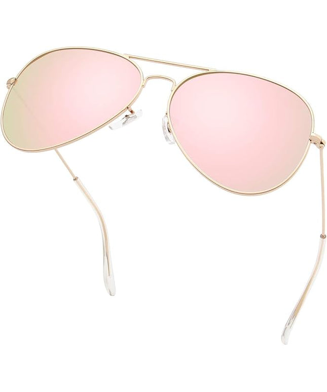 livho Sunglasses for Men Women Aviator Polarized Metal Mirror UV 400 Lens Protection (Rose Gold)