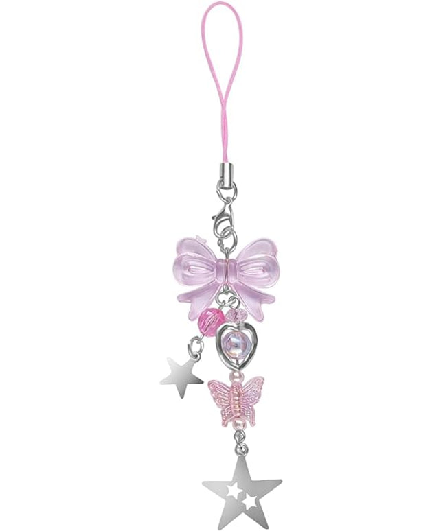 1-4PCS Cute Phone Charms Aesthetic Y2K Cell Phone Charms Strap Pink Strawberry Butterfly Star PhoneCharm Y2K Accessories for Bag Keychain Airpods Camera Pendants Decor