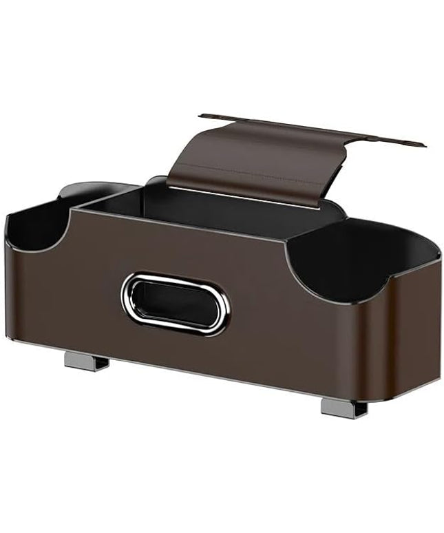 Back Seat Car Organizer, 4-in-1 Car Backseat Organizer with Cup Holder and Storage, Universal Leather Multifunctional Seat Back Storage with Tissue Box,Phone Holder, Trash Bin & Hooks (BROWN)