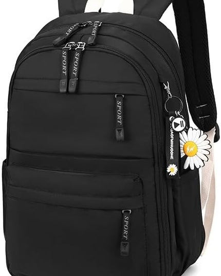 KK Bags Backpack Bookbag Outdoor Daypack Kkbags with Accessories for College High Middle School Student (Black)