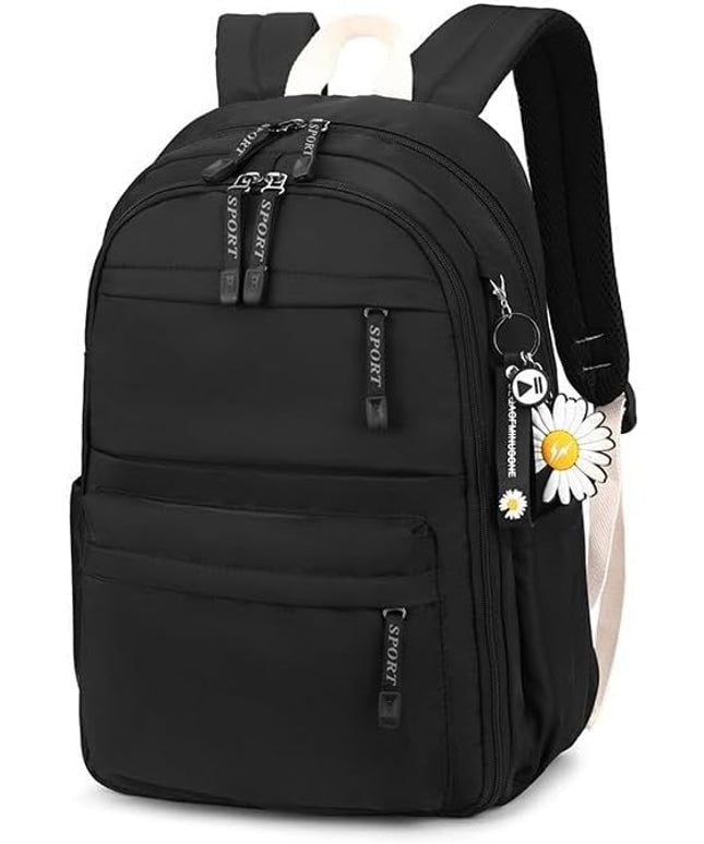 KK Bags Backpack Bookbag Outdoor Daypack Kkbags with Accessories for College High Middle School Student (Black)