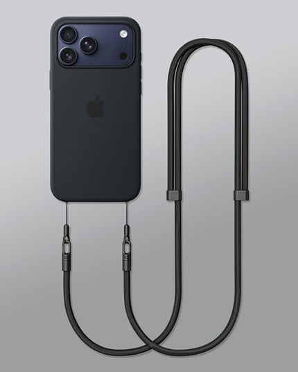 Phone Lanyard Phone Strap Crossbody Compatible with iPhone 17/Air/Pro/Max All Phone Cases with 2 Charms Dual Holes 1 TPU Tab 360° Hook Adjustable Hands-Free Shoulder Neck Camera Strap Anti Theft Black