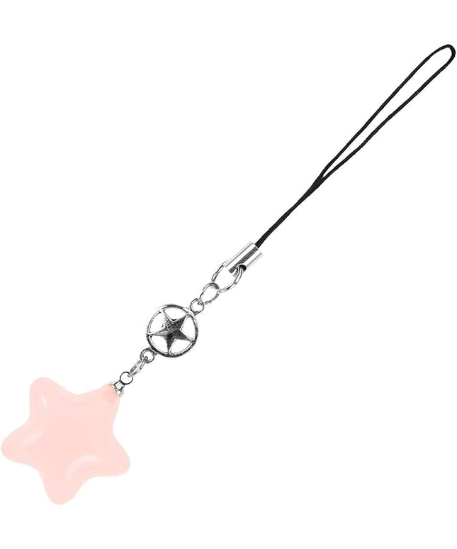 Cute Plastic Star Charm Phone Pendant Keychain Braided Rope Hanging Decoration for Keys Bags Backpacks and Phones Lightweight and Wear-resistant Pink Star Accessory