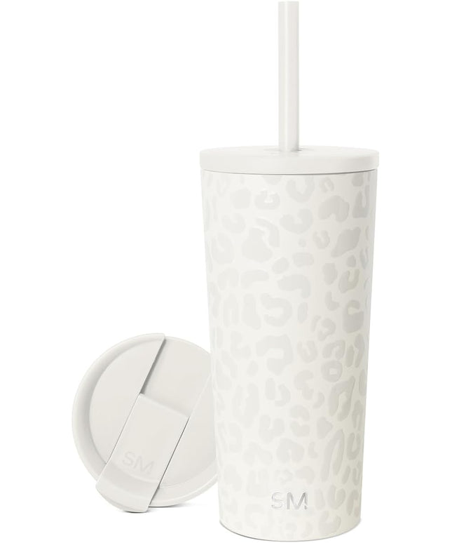 Simple Modern Insulated Tumbler with Lid and Straw | Iced Coffee Cup Reusable Stainless Steel Water Bottle Travel Mug | Gifts for Women Men Her Him | Classic Collection | 20oz | Cream Leopard