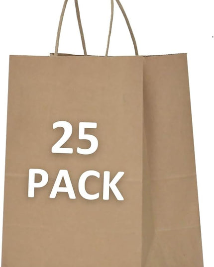 Qutuus Kraft Gift Bags Large with Handles 25 Pcs 10x5x13 inch Brown Gift Bags, Kraft Paper Bags for Shopping Reusable Grocery Bag