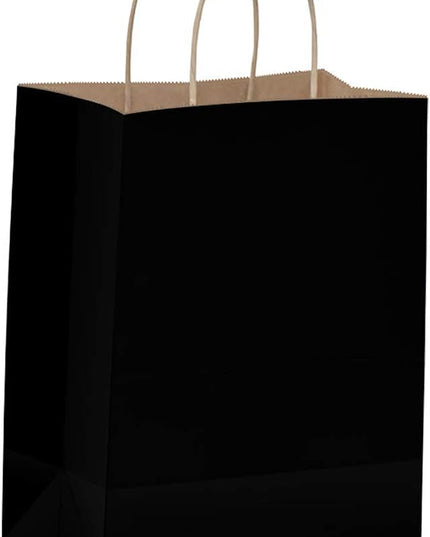 Qutuus Black Paper Gift Bags with Handles Bulk - 600 Pcs 8"x4.5"x10" Black Gift Bags, Kraft Bags for Retail, Shopping, Party, Goody, Business.