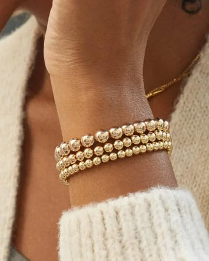 Elegance 11 designs 14K Gold Plated Bead Ball Bracelet Stretchable Elastic Gold Beaded Bracelets for Women