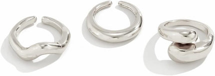 GiftInBox Gold Chunky Rings Set for Women Open Stacking Knuckle Ring Adjustable Round Dome Rings Set Minimalist Irregular Statement Women Ring Jewelry Gift