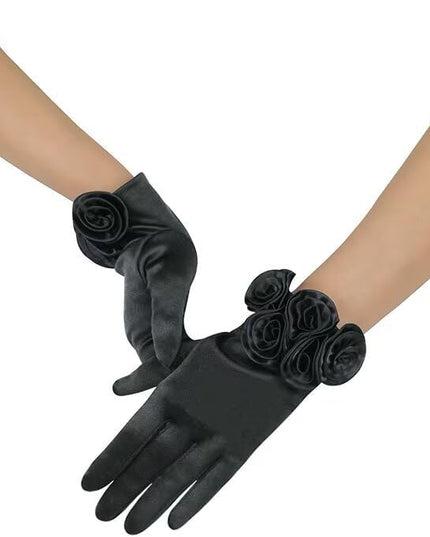 Short Satin Floral Gloves Elegant Wedding Dress Gloves for Opera Dinner Party Accessories