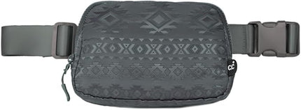 C.C Belt Bag for Women – Quilted Fanny Pack Crossbody Waist Bag with Adjustable Strap, Fashion Gift Idea (Aztec Pattern - dk. grey)