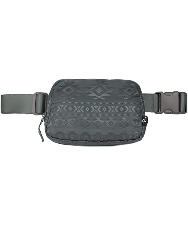 C.C Belt Bag for Women – Quilted Fanny Pack Crossbody Waist Bag with Adjustable Strap, Fashion Gift Idea (Aztec Pattern - dk. grey)