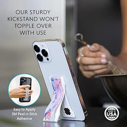 LOVEHANDLE PRO Premium Phone Grip - Silicone Phone Strap - Magnetic Phone Mount and Kickstand for Smartphone and Tablet - Fern Green Silicone on Clear Base