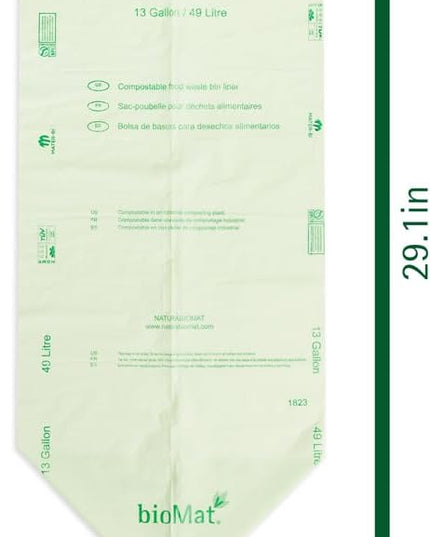 bioMat 13 Gallon Compostable Trash Bags, 50 Count, Tall Kitchen Compost bags for Food Waste, BPI ASTM D6400 and CMA Certified Kitchen Food Scrap Waste Bags