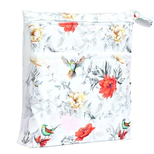 Wet Bag Baby Cloth Diaper Nappy Insert Reusable Washable With Two Zippered Pockets (Red Poppy)
