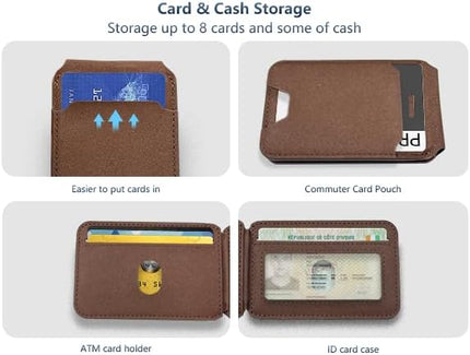 MagSafe Wallet Magnetic, 8 Card Holder with Stand, RFID Blocking, Slim Leather Magnetic Wallet, Adjustable Leather Mag-Safe Card Holder for iPhone 17/16/15/14/13/12 Series(Not for Mini), Brown