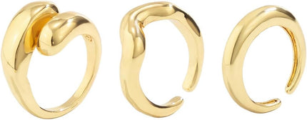 GiftInBox Gold Chunky Rings Set for Women Open Stacking Knuckle Ring Adjustable Round Dome Rings Set Minimalist Irregular Statement Women Ring Jewelry Gift