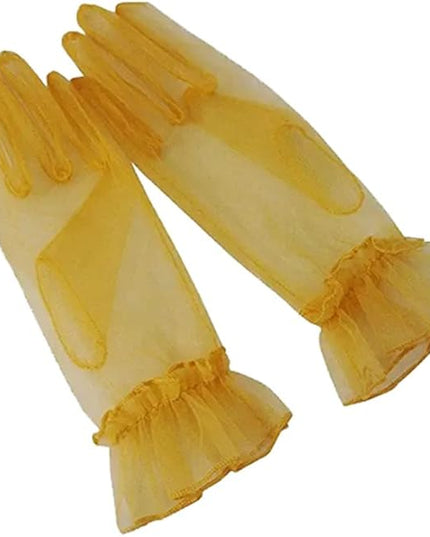 Women's Summer Tulle Gloves Pleated Ruffle Full Finger Wrist Length Opera Party Gloves