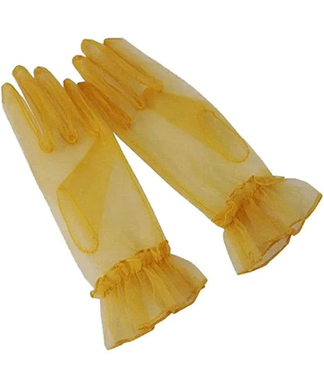 Women's Summer Tulle Gloves Pleated Ruffle Full Finger Wrist Length Opera Party Gloves