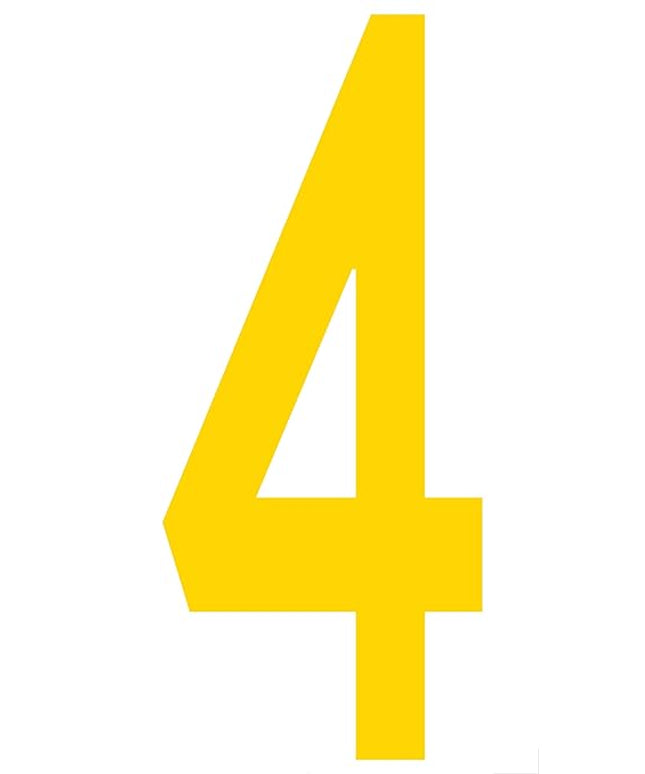 Mighty Line 4 Number Floor Markers Decal Stickers Tape, Large Die Cut Outs, Heavy-Duty, Peel and Stick Adhesive, Industrial Quality, 4.5"x10", Pack of 10