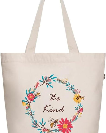 Ecoright Aesthetic Canvas Tote Bag for Women Large Zipper Tote Bags with Pocket, Womens Tote Bag for Yoga, Work, Beach
