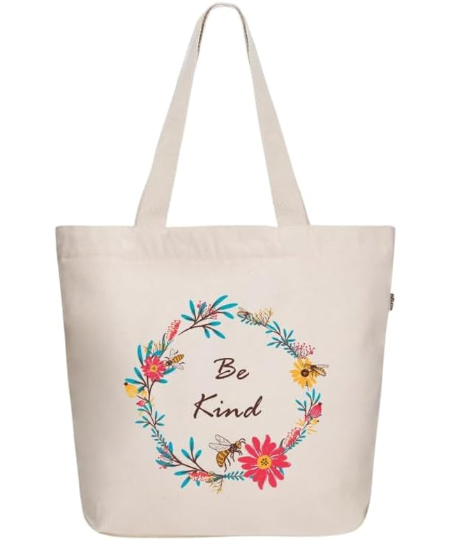 Ecoright Aesthetic Canvas Tote Bag for Women Large Zipper Tote Bags with Pocket, Womens Tote Bag for Yoga, Work, Beach