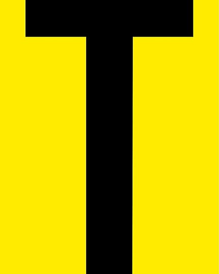 Mighty Line T Letter Alphabet Die Cut Location Markers, Large Decal Stickers for Pallet and Machinery Marking, Heavy-Duty, Peel and Stick Adhesive, Industrial Quality, 6"x10", Pack of 10, Yellow