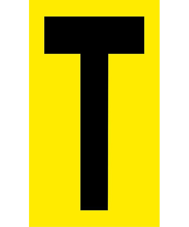 Mighty Line T Letter Alphabet Die Cut Location Markers, Large Decal Stickers for Pallet and Machinery Marking, Heavy-Duty, Peel and Stick Adhesive, Industrial Quality, 6"x10", Pack of 10, Yellow