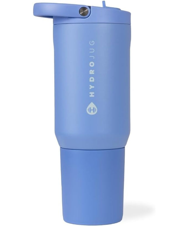 HydroJug Sport - Stainless Steel Tumbler with Straw, Vacuum Insulated, 20oz Leakproof Water Bottle, Ergonomic Design, Reusable, Dishwasher Safe, Rubber Base, Durable for Gym or Outdoors, Light Blue