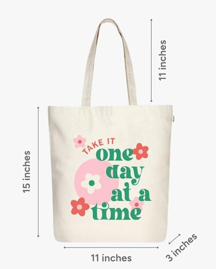 Ecoright Tote Bag for Women with Zipper, Small Tote Bag, Canvas Bag, Reusable Cotton Bag for Beach, Grocery, School & Work