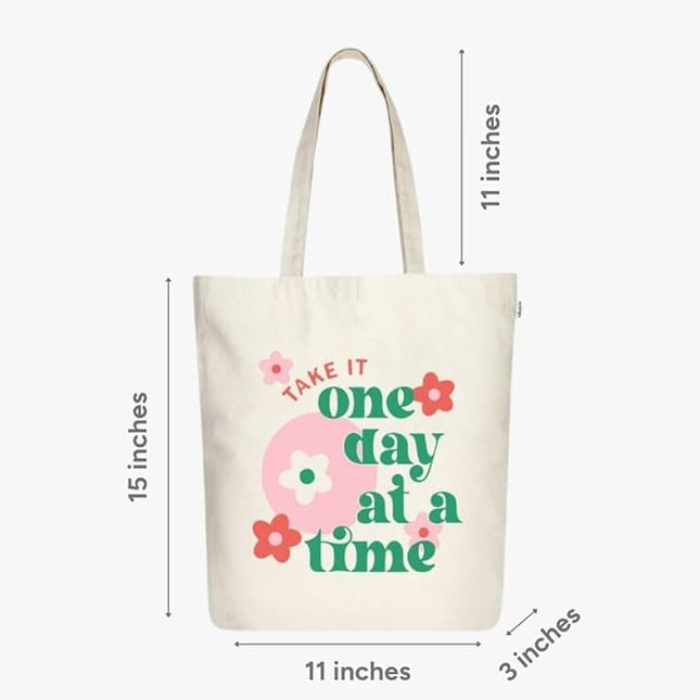 Ecoright Tote Bag for Women with Zipper, Small Tote Bag, Canvas Bag, Reusable Cotton Bag for Beach, Grocery, School & Work