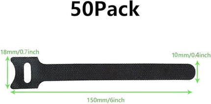 Cable Ties Reusable Black 50 Pack Cord Straps Hook and Loop Wire Wraps Keepers Clips Organizer Management Kit for tv pc Computer Charging Data Cables