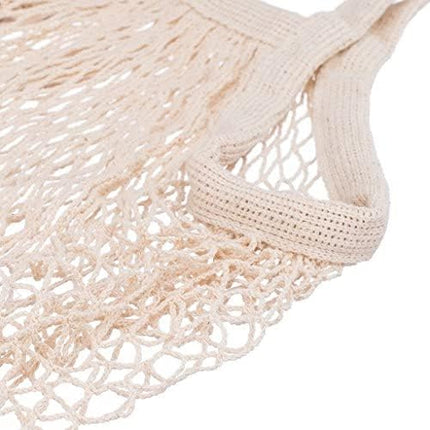 3 pack Reusable Grocery Bags Cotton Net Shopping Tote Ecology Market String Bag Mesh Beach Bags Produce Vegetable Bags (Beige)