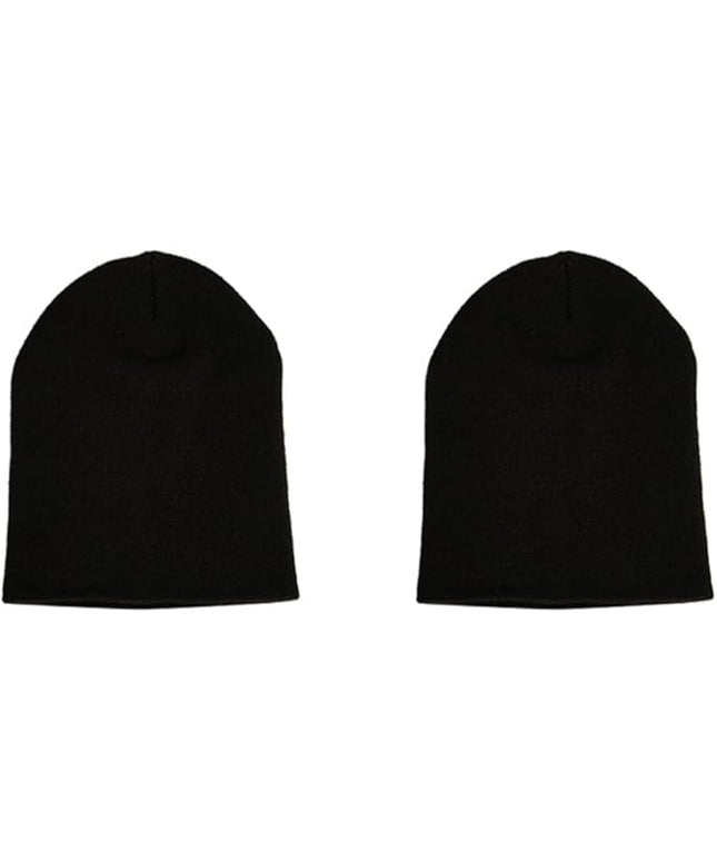 Short Beanie Hat Two Piece Set, Men Women Knitted Skull Cap for Fall and Winter, Stretchable Acrylic Material, 8.66" L 7" W