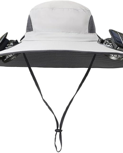 Solar Fan Hat Rechargeable 2Detachable Solar Fans,Water-Repellent Wide Brim Bucket Hat, Outdoor Camping Hiking Golf Sun Hat