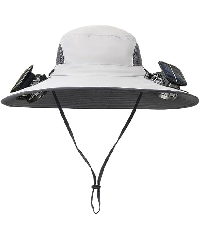 Solar Fan Hat Rechargeable 2Detachable Solar Fans,Water-Repellent Wide Brim Bucket Hat, Outdoor Camping Hiking Golf Sun Hat
