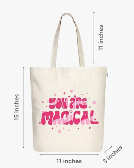 Ecoright Tote Bag for Women with Zipper, Small Tote Bag, Canvas Bag, Reusable Cotton Bag for Beach, Grocery, School & Work