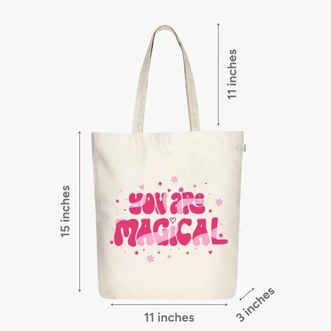Ecoright Tote Bag for Women with Zipper, Small Tote Bag, Canvas Bag, Reusable Cotton Bag for Beach, Grocery, School & Work