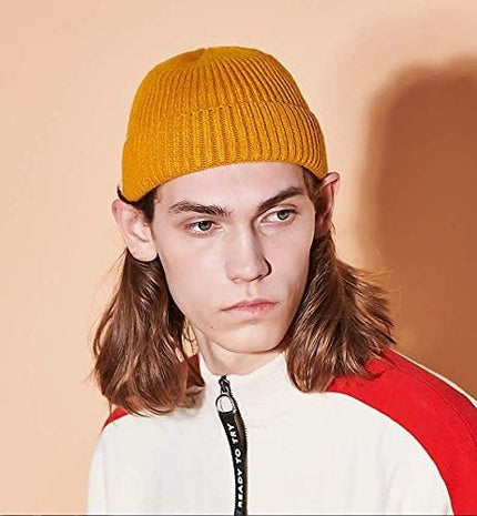 50% Wool Warm Cuffed Swag Knit Short Fisherman Beanie for Men Women Winter Hats Trawler Skull Cap