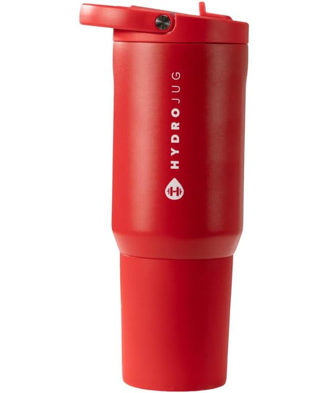 HydroJug Sport - Stainless Steel Tumbler with Straw, Vacuum Insulated, 20oz Leakproof Water Bottle, Ergonomic Design, Reusable, Dishwasher Safe, Rubber Base, Durable for Gym or Outdoors, Alumni Red