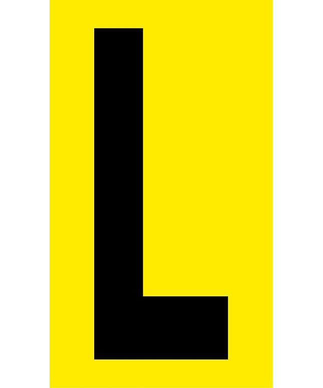 Mighty Line L Letter Alphabet Die Cut Location Markers, Large Decal Stickers for Pallet and Machinery Marking, Heavy-Duty, Peel and Stick Adhesive, Industrial Quality, 6"x10", Pack of 10, Yellow