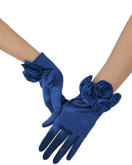 Short Satin Floral Gloves Elegant Wedding Dress Gloves for Opera Dinner Party Accessories