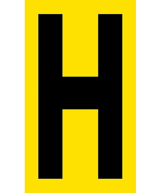 Mighty Line H Letter Alphabet Die Cut Location Markers, Large Decal Stickers for Pallet and Machinery Marking, Heavy-Duty, Peel and Stick Adhesive, Industrial Quality, 6"x10", Pack of 10, Yellow