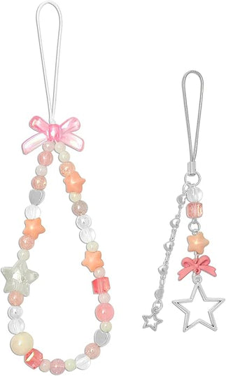 2 Pack Phone Charms, Cute Aesthetic Beaded PhoneCharm Strap Phone Lanyard String PhoneChain Accessories for Bag Keychain Airpods Camera Pendants